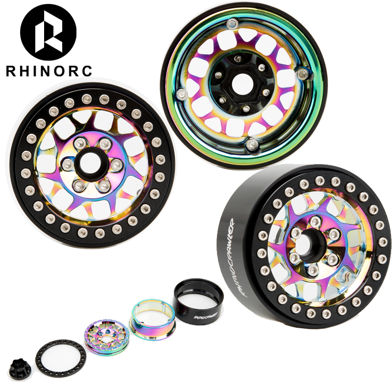 4PCS Aluminum 1.9 Inch Rainbow Beadlock Wheel Rim for 1/10 RC Crawler Car Axial SCX10 TRX4 TRX-6