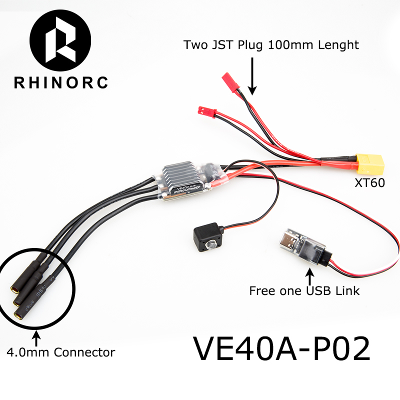 RhinoESC Customized 40A 80A Soldered Connector and JST Plugs